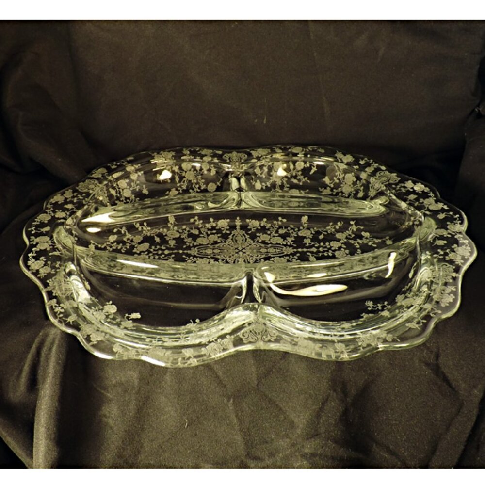 VTG Cambridge Glass 5 Part Relish Dish in Rose point Etch